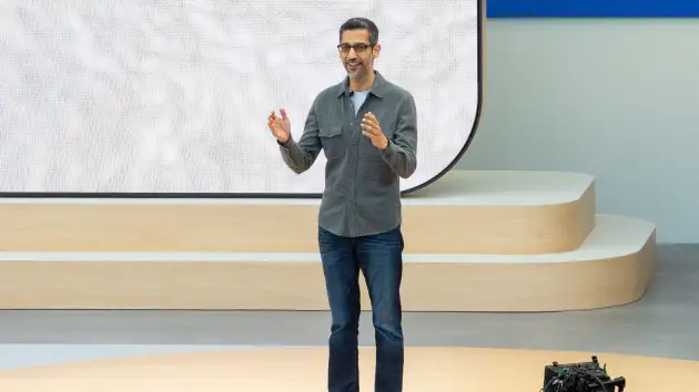 Google Image of CEO Sundar Pichai speaking at the Google I/O developer conference. 